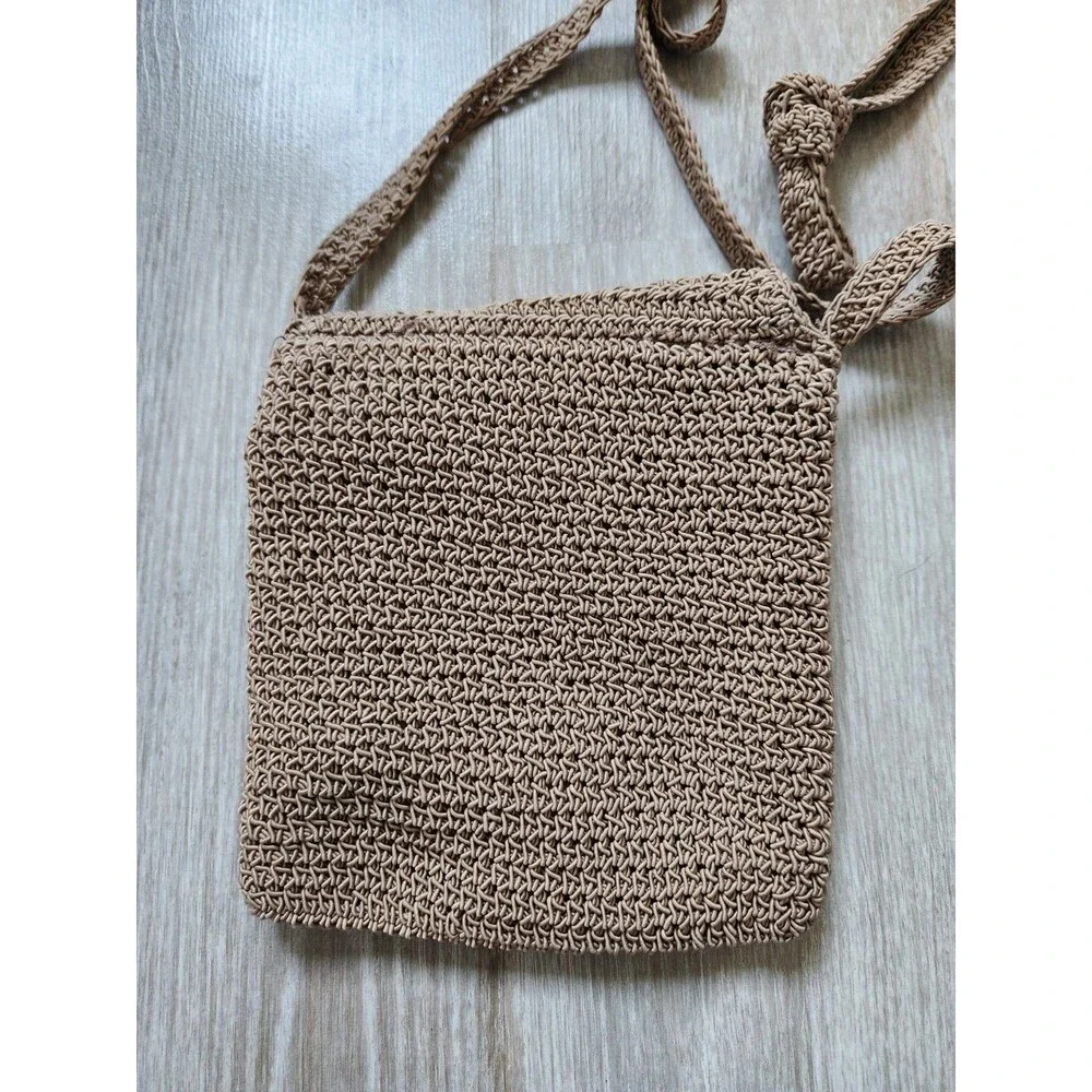 VTG Amanda Smith Crochet Crossbody Purse Bag Oatmeal Floral  Zip Y2K 90s GUC